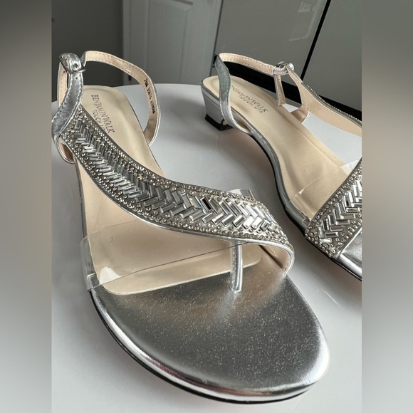 Nwot Benjamin Walk Touch Ups Silver Rhinestone Formal Kitten Heel Shoe Size 7.5 - Picture 6 of 16